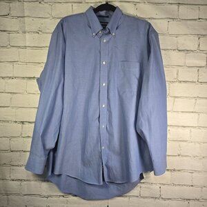 MENS LAND'S END LONG SLEEVE BLUE BUTTON DOWN NO IRON PINPORT OXFORD SIZE 17/34